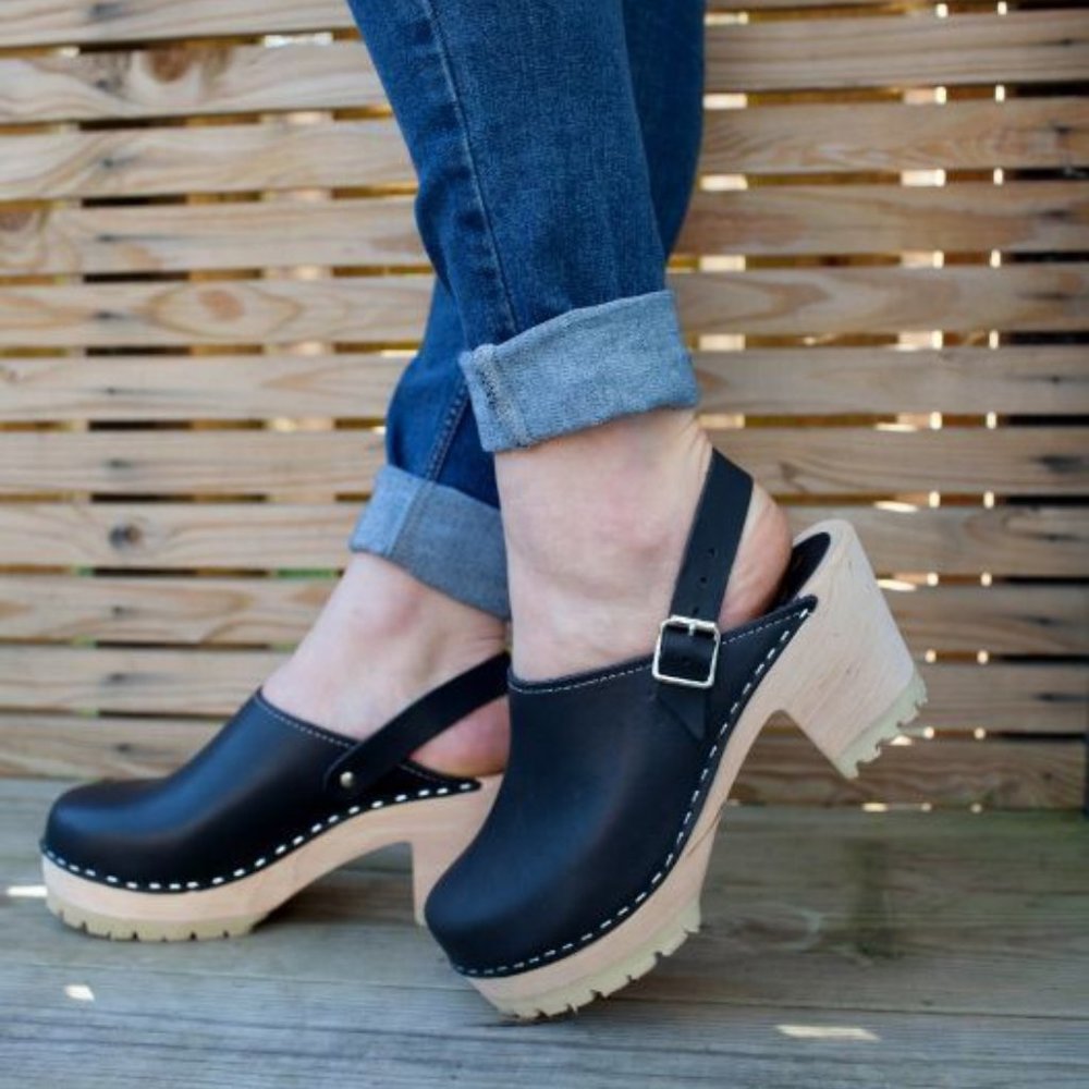 High Heel Clog Tractor Sole Black - EU 40 US 9